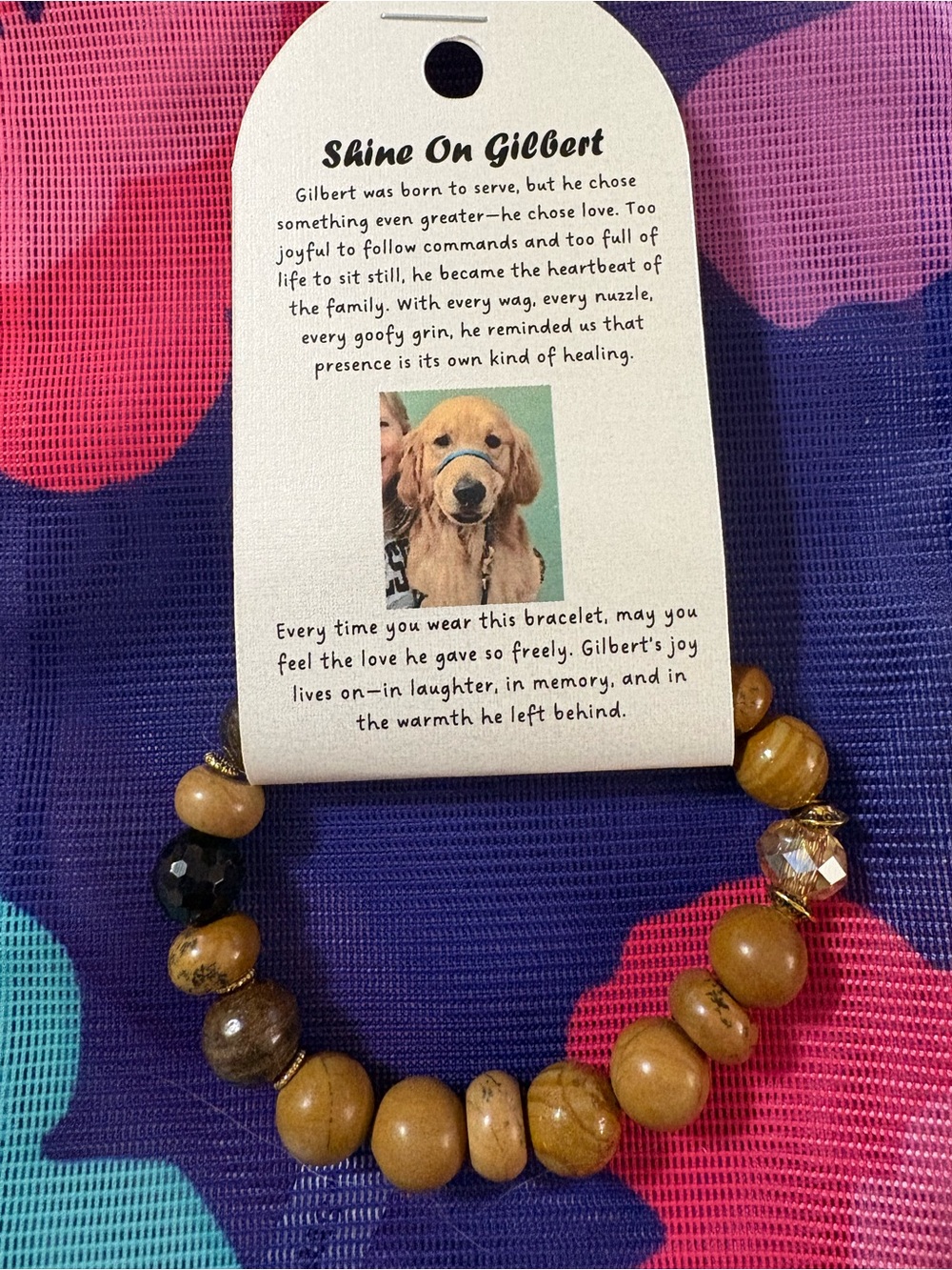 Brown Beaded Dog Memorial Bracelet 7”